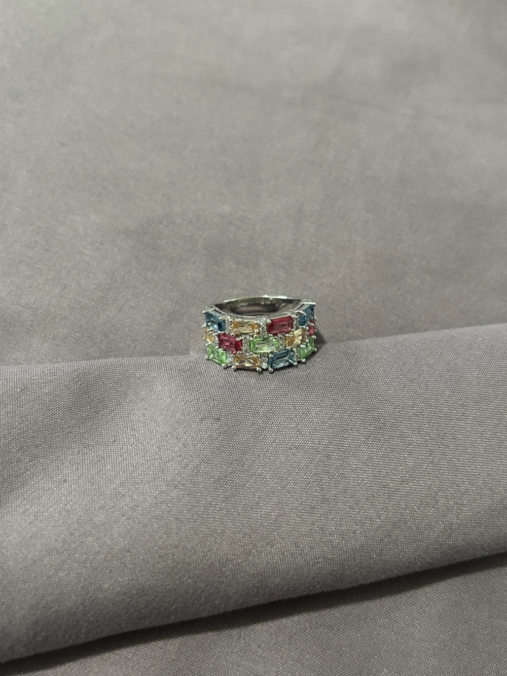 Multicolor Gemstone Band Ring - Silver Tone